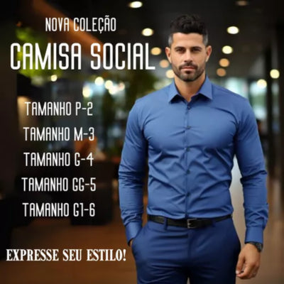 Camisa Slim Fit Social Masculina Manga Longa